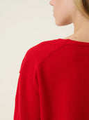 kadın v yaka kazak, triko, yün, kırmızı