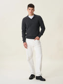 erkek polo yaka kazak, triko, yün, gri melanj