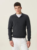 erkek polo yaka kazak, triko, yün, gri melanj