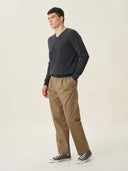 erkek v yaka kazak, triko, yün, gri melanj