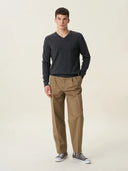 erkek v yaka kazak, triko, yün, gri melanj