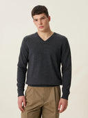 erkek v yaka kazak, triko, yün, gri melanj