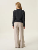 kadın bisiklet yaka kazak, triko, yün, gri melanj