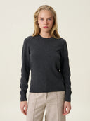 kadın bisiklet yaka kazak, triko, yün, gri melanj