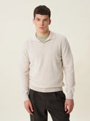 erkek polo yaka kazak, triko, yün, ekru