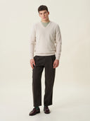 erkek v yaka kazak, triko, yün, ekru