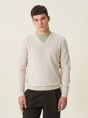 erkek v yaka kazak, triko, yün, ekru