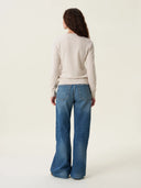 kadın bisiklet yaka kazak, triko, yün, ekru