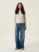 kadın bisiklet yaka kazak, triko, yün, ekru