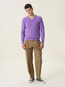 erkek v yaka kazak, triko, yün, lila