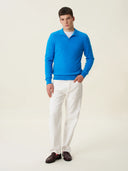 erkek polo yaka kazak, triko, yün, mavi