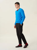 erkek v yaka kazak, triko, yün, mavi