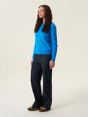 kadın bisiklet yaka kazak, triko, yün, mavi