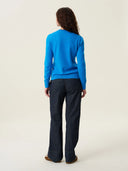 kadın bisiklet yaka kazak, triko, yün, mavi