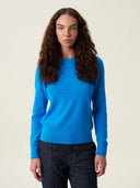 kadın bisiklet yaka kazak, triko, yün, mavi