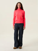 kadın boğazlı yaka kazak, triko, yün, mercan