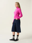 kadın boğazlı yaka kazak, triko, yün, pembe