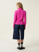 kadın boğazlı yaka kazak, triko, yün, pembe