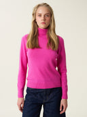 kadın boğazlı yaka kazak, triko, yün, pembe