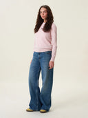 kadın bisiklet yaka kazak, triko, yün, pudra