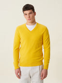 erkek v yaka kazak, triko, yün, sarı