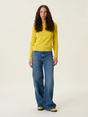 kadın bisiklet yaka kazak, triko, yün, sarı