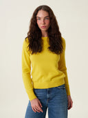 kadın bisiklet yaka kazak, triko, yün, sarı