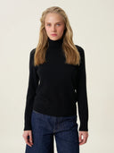 kadın boğazlı yaka kazak, triko, yün, siyah