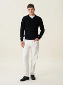 erkek polo yaka kazak, triko, yün, siyah