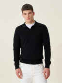 erkek polo yaka kazak, triko, yün, siyah