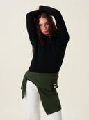 kadın bisiklet yaka kazak, triko, yün, siyah