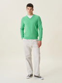 erkek v yaka kazak, triko, yün, yeşil