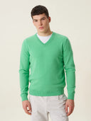 erkek v yaka kazak, triko, yün, yeşil