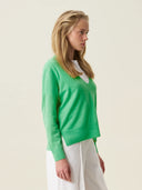 kadın v yaka kazak, triko, yün, yeşil