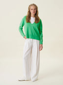 kadın v yaka kazak, triko, yün, yeşil